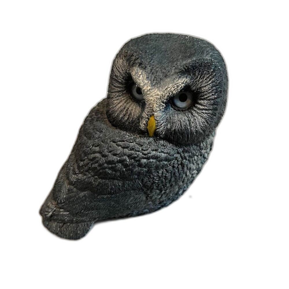 Whimsical Gray Resin Owl Figurine 4" Tall Cabincore Woodland Animal Decor